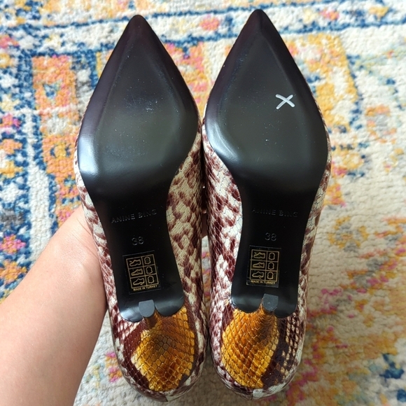 Anine Bing Devon Python Embossed Leather Pointed Toe High Heel Pumps Brown 38 - Picture 13 of 15